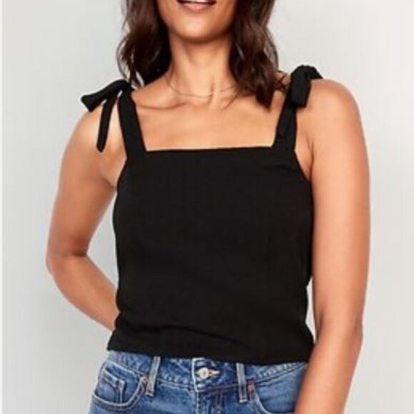 Old Navy Black Fitted Tie-Shoulder Cropped Corset Tank Top Balletcore Size M - Picture 1 of 8